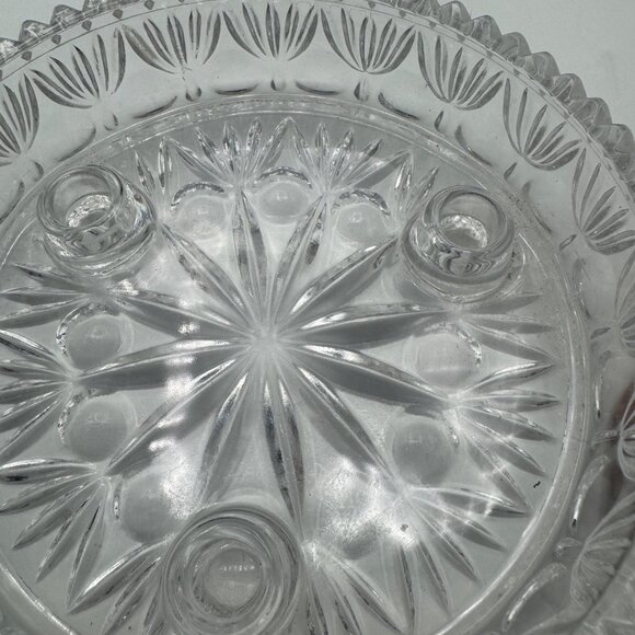 Princess House Fostoria 24% Crystal Cut Glass 3 Taper Candle Hold Dish 6" Dia - Picture 3 of 4